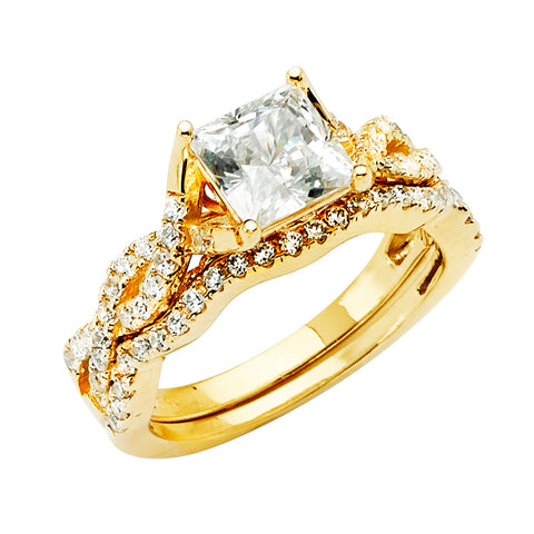 14K Yellow Gold Square CZ Engagement Ring