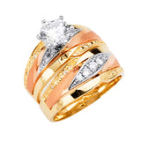 14K Tri Color Gold Round Ladies CZ Wedding Ring-Wedding Band and Engagement Ring Are Sold Seperately