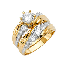 Load image into Gallery viewer, 14K Yellow Gold Round Ladies CZ Wedding Band and Engagement Ring-Sold Separately