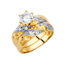 Load image into Gallery viewer, 14K Yellow Gold Round CZ Ladies Wedding Band and Engagement Ring-Sold Separately