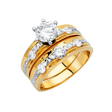 Load image into Gallery viewer, 14K Yellow Gold Round Two Lines CZ Ladies Wedding Band and Engagement Ring-Sold Separately