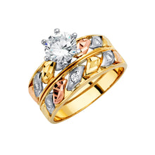 Load image into Gallery viewer, 14K Tri Color Gold Round Two Lines CZ Ladies Wedding Ring-Wedding Band and Engagement Rings are sold Separately