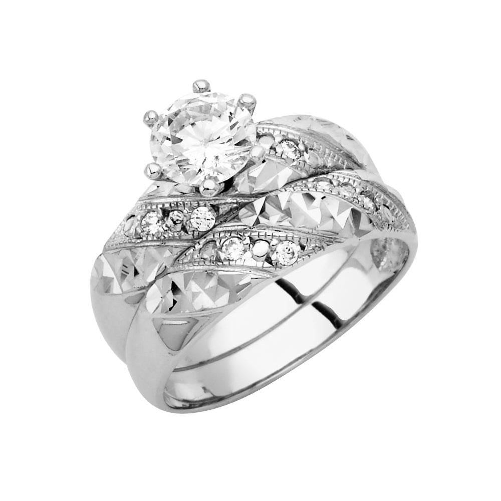 14K White Gold Two Lines Ladies CZ Wedding Ring--Wedding Band and Engagement Rings are sold Separately