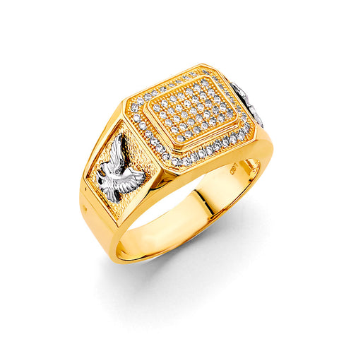 14K Two Tone Gold Eagle Square Men's CZ Ring