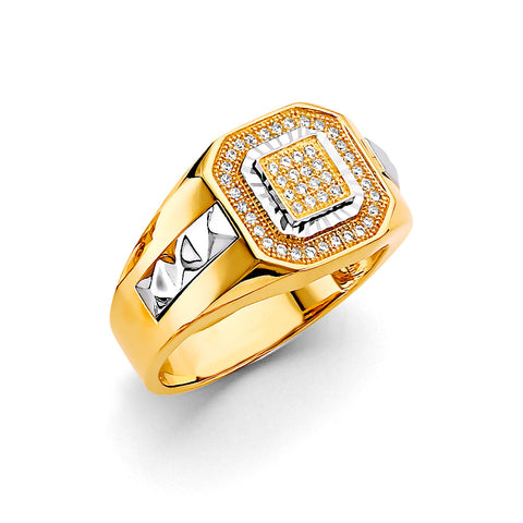 14K Two Tone Gold Square Men's CZ Ring