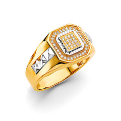 14K Two Tone Gold Square Men's CZ Ring
