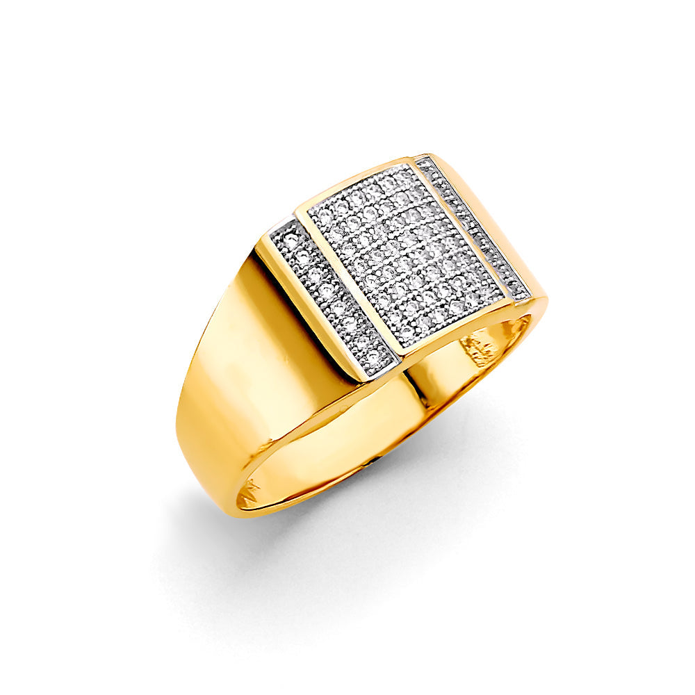 14K Two Tone Gold Men's Square CZ Ring