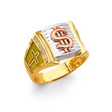 Load image into Gallery viewer, 14K Tri Color Gold $ Men&#39;s CZ Ring