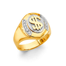 Load image into Gallery viewer, 14K Two Tone Gold Dollar Sign Men&#39;s CZ Ring