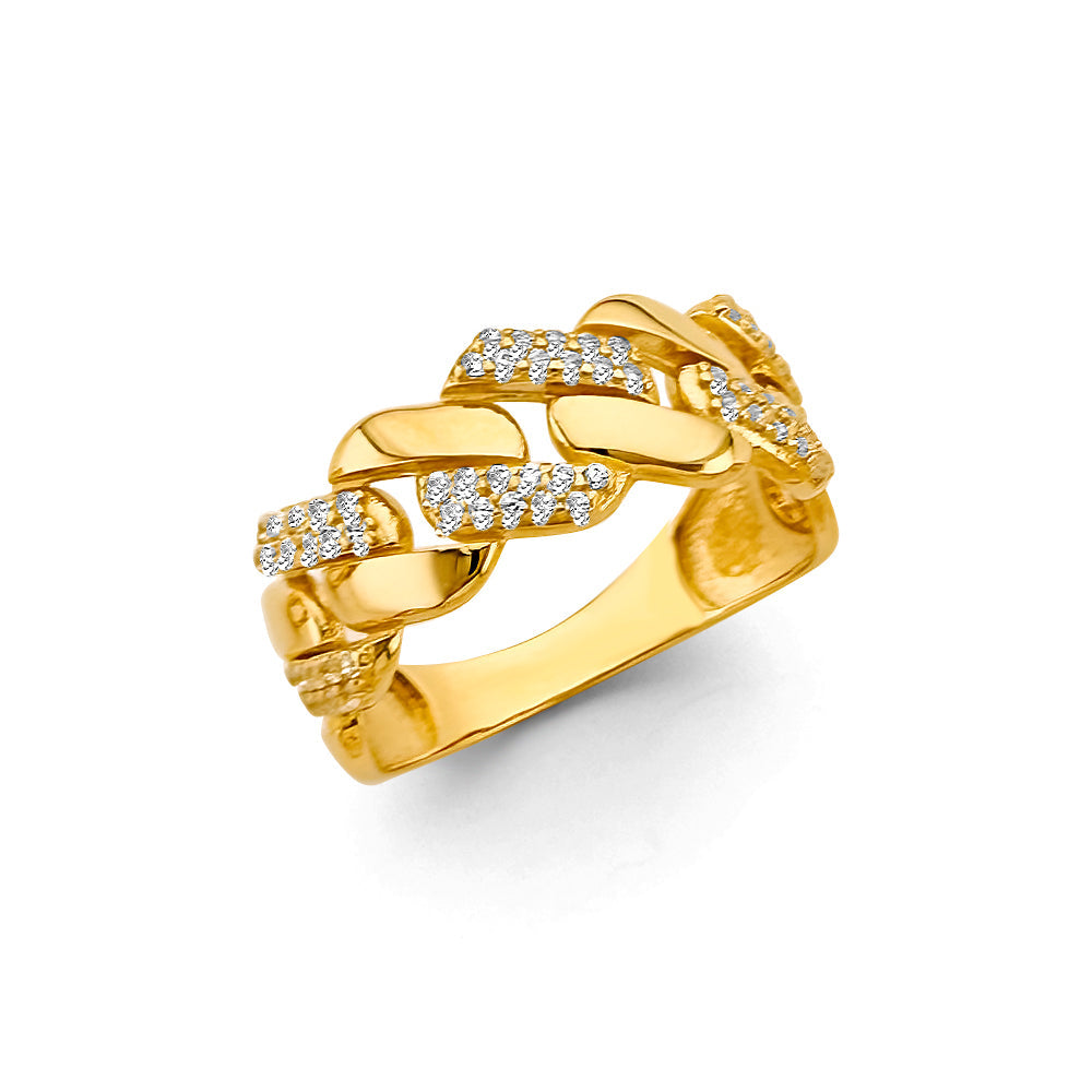 14K Yellow Gold Link Style CZ Ring