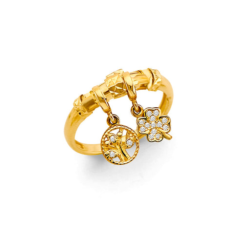 14K Yellow Gold CZ Hanging Charm Ring