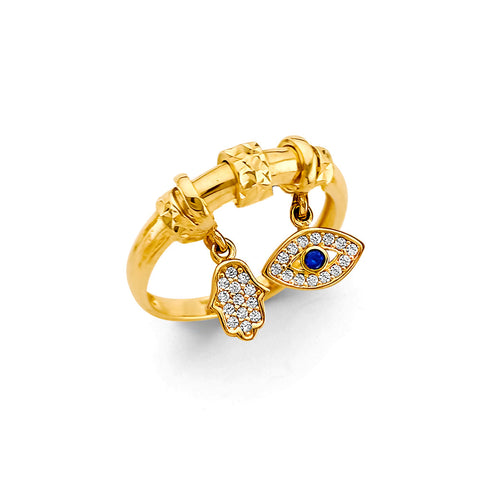 14K Yellow Gold Hanging Charm CZ Ring