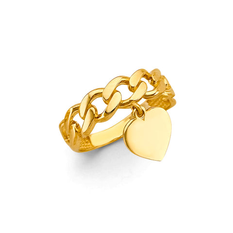 14K Yellow Gold Hanging Heart Link Style Ring