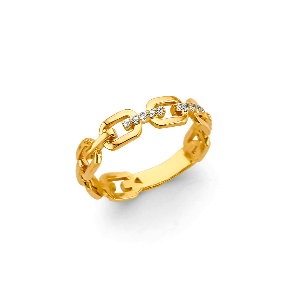 14K Yellow Gold Oval CZ Link Style Ring