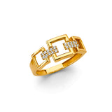 14K Yellow Gold Square Lock Fancy CZ Ring