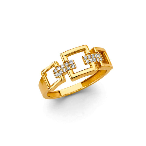 14K Yellow Gold Square Lock Fancy CZ Ring