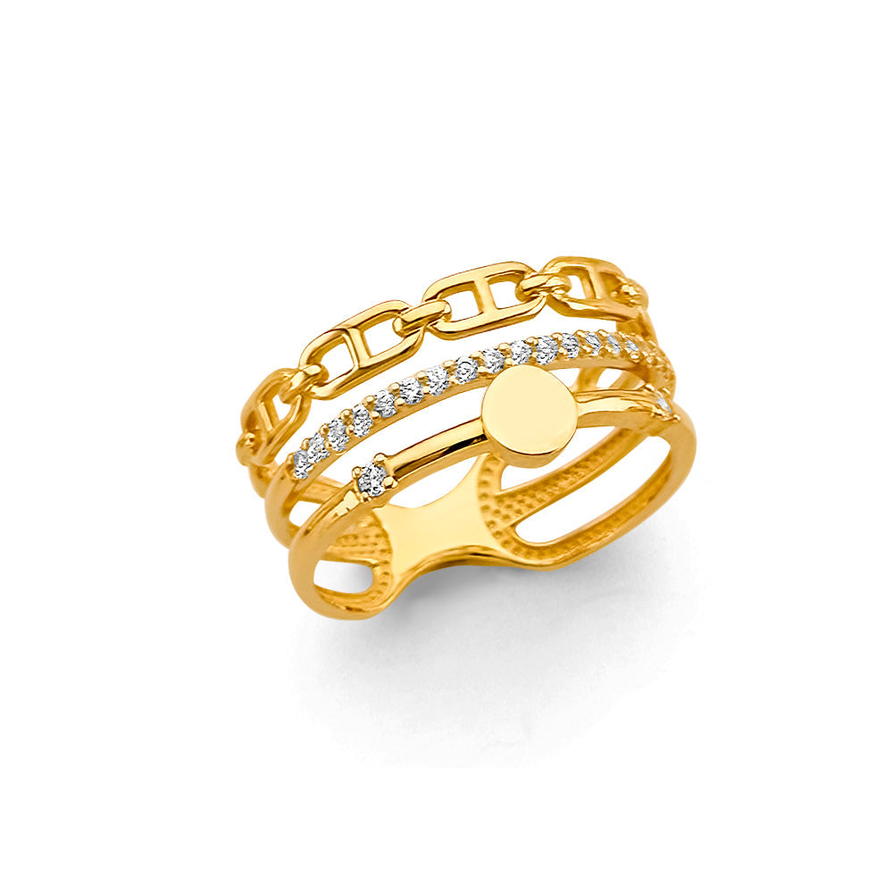 14K Yellow Gold 3 Line Fancy CZ Ring