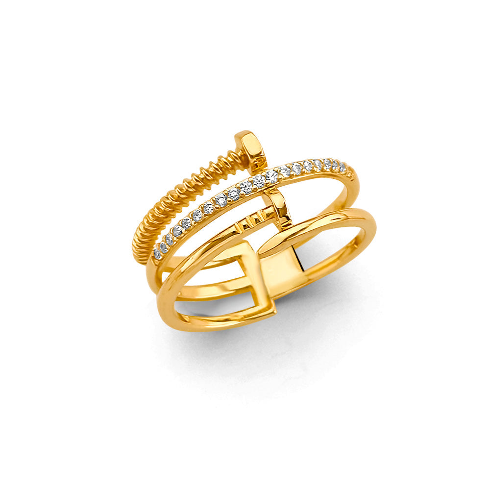 14K Yellow Gold Nail CZ Ring