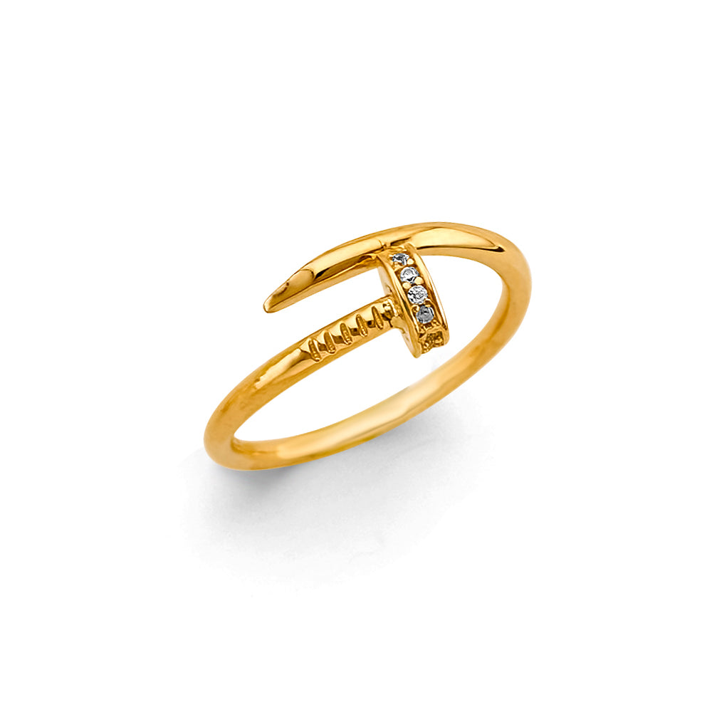 14K Yellow Gold Screw CZ Nail Ring