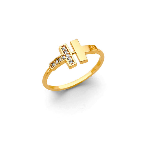 14K Yellow Gold T Fancy CZ Ring