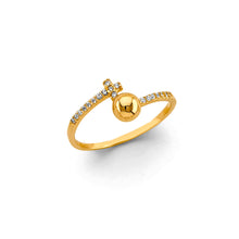 Load image into Gallery viewer, 14K Yellow Gold Cross And Ball Fancy CZ Ring