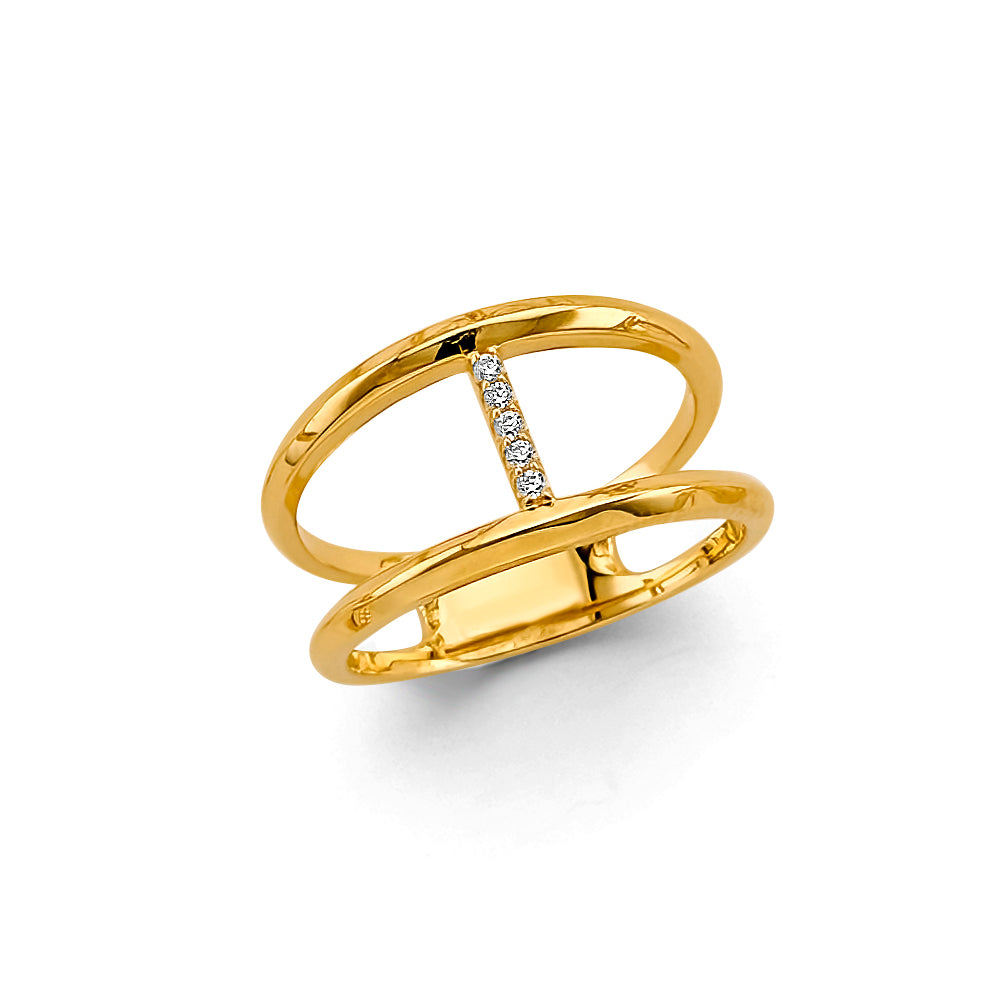 14K Yellow Gold Circles Fancy CZ Ring