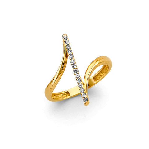 14K Yellow Gold Curved Fancy CZ Ring