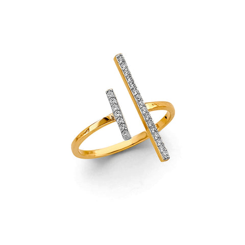 14K Yellow Gold Double Bar Fancy CZ Ring