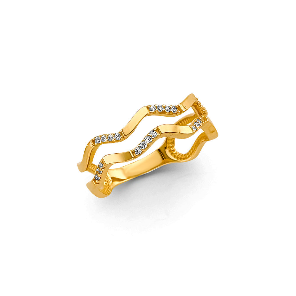 14K Yellow Gold Wave Fancy CZ Ring