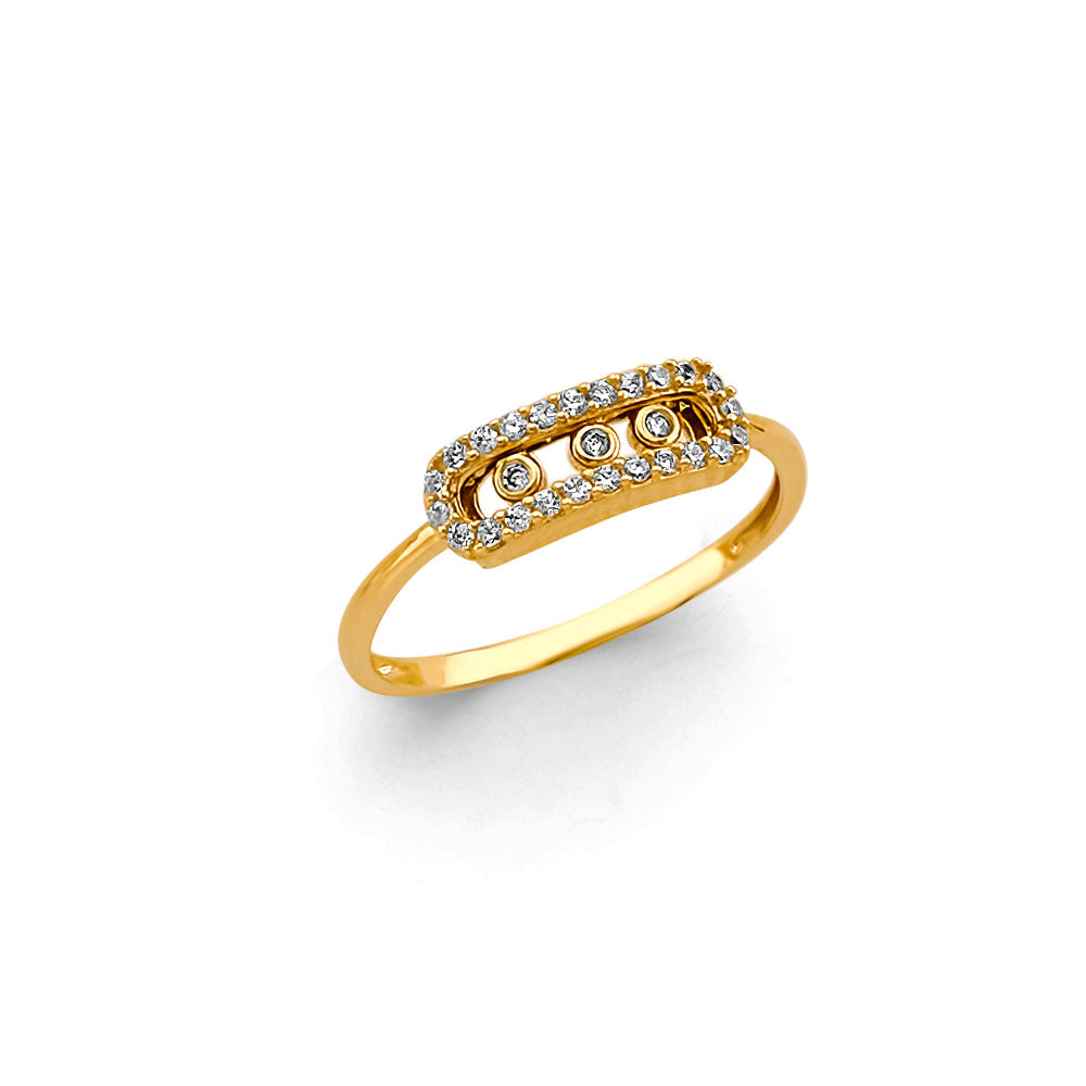 14K Yellow Gold Rectangle Fancy CZ Ring