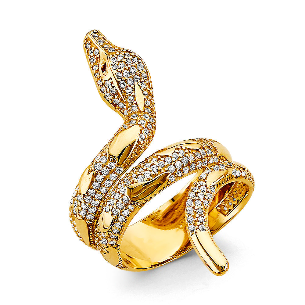 14K Yellow Gold CZ Snake Ring