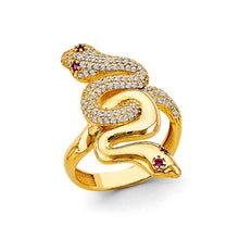 Load image into Gallery viewer, 14K Yellow Gold CZ Double Snake Ring