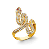 14K Yellow Gold Snake CZ Ring