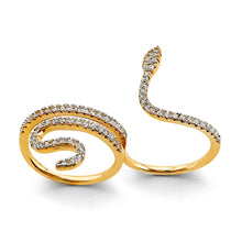 Load image into Gallery viewer, 14K Two Tone Gold CZ 2 Finger Snake Ring