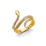 14K Yellow Gold CZ Round Snake Ring