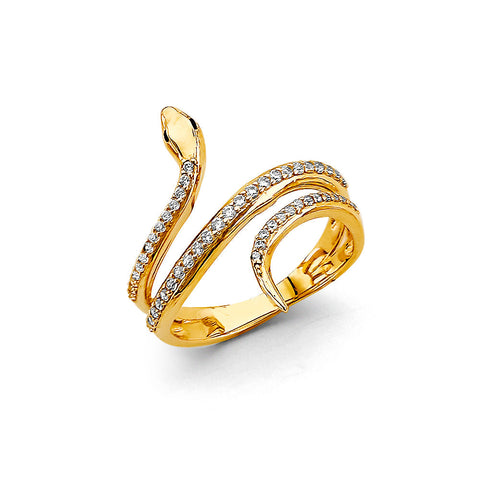 14K Yellow Gold CZ Round Snake Ring