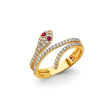 Load image into Gallery viewer, 14K Yellow Gold CZ Snake Circle Ring