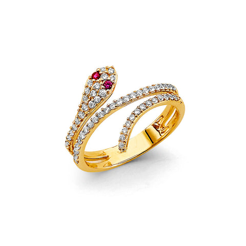 14K Yellow Gold CZ Snake Circle Ring