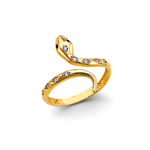 14K Yellow Gold Small Snake CZ Ring