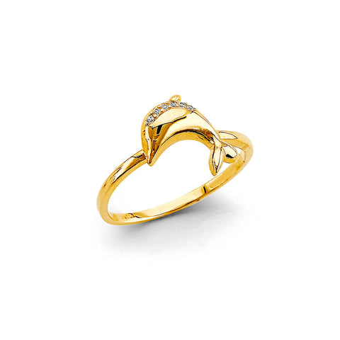 14K Yellow Gold CZ Dolphin Ring