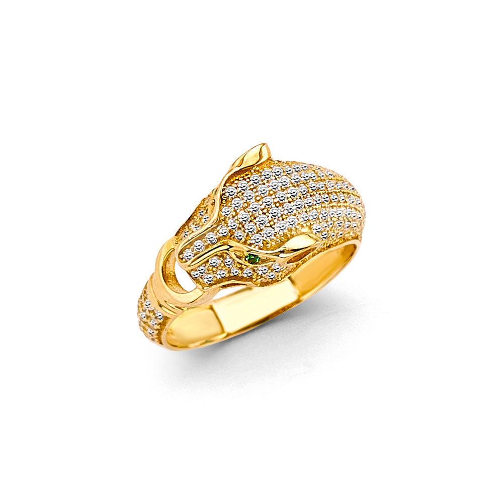 14K Two Tone Gold Panther CZ Ring