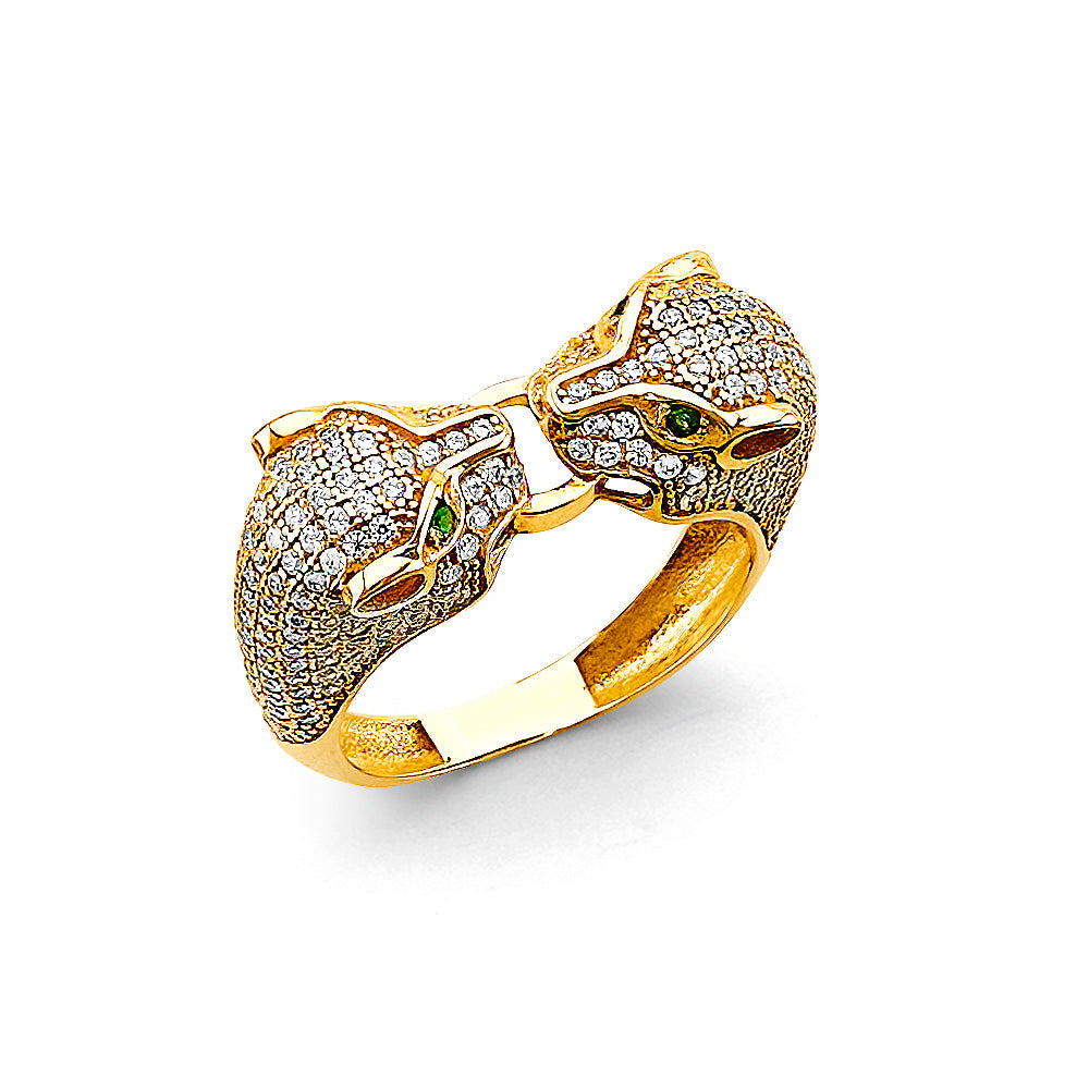 14K Two Tone Gold CZ Double Panther Ring