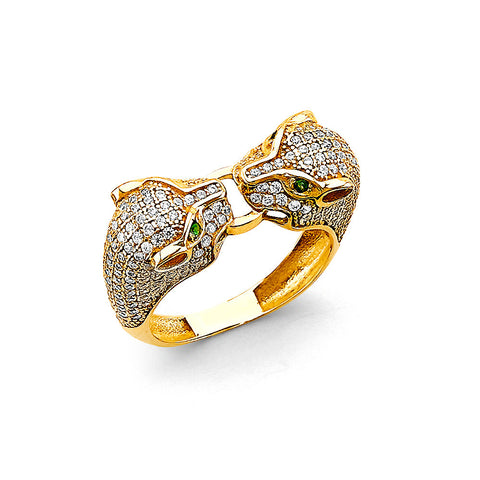 14K Two Tone Gold CZ Double Panther Ring