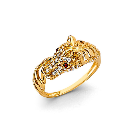 14K Yellow Gold CZ Horse Ring