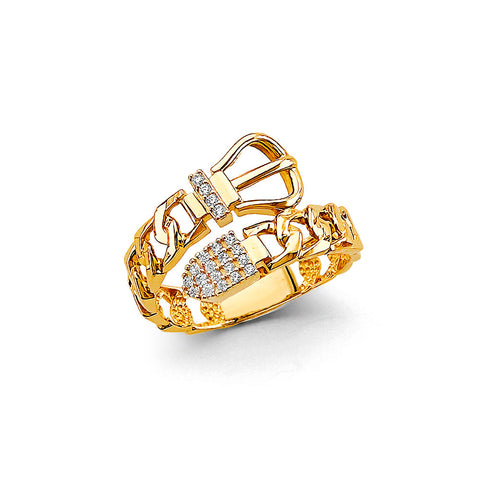 14K Yellow Gold CZ Belt Ring