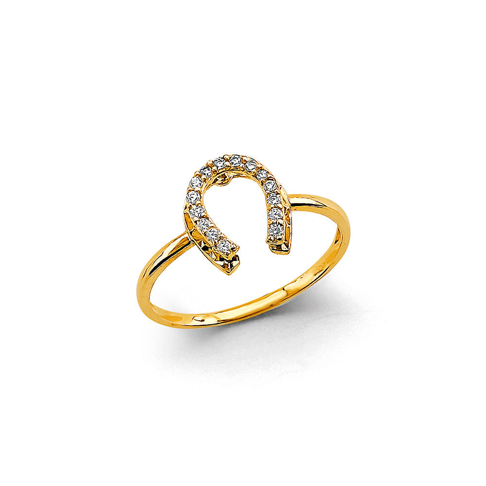 14K Yellow Gold CZ Horse Shoe Ring