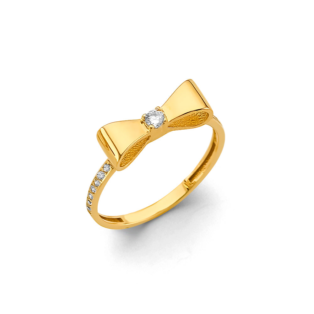 14K Yellow Gold CZ Ribbon Ring