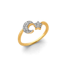 Load image into Gallery viewer, 14K Two Tone Gold CZ Moon And Star Ring