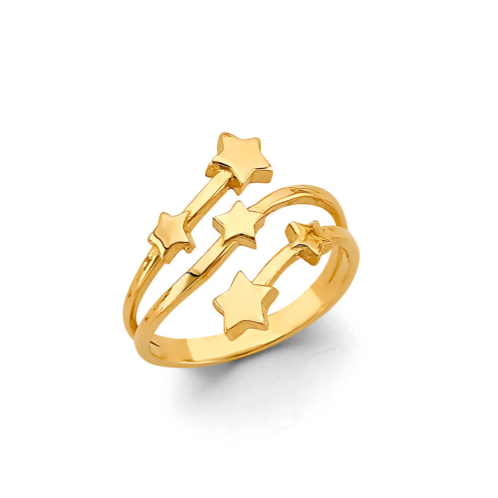 14K Yellow Gold 3 Line Star Ring