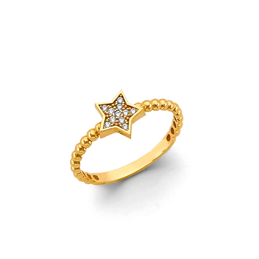 14K Two Tone Gold Star CZ Ring